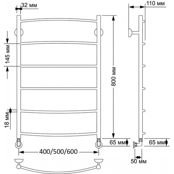 Полотенцесушитель водяной Secado Милан 1 П6 500x800 мм, бронза фото 3