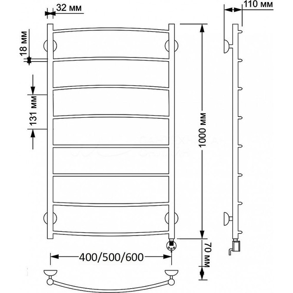 Полотенцесушитель электрический Secado Милан 1 П8 500x1000 мм (возможность скрытого подключения) бронза фото 4