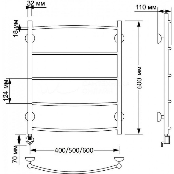 Полотенцесушитель электрический Secado Милан 1 П5 500x600 мм (возможность скрытого подключения) бронза фото 3