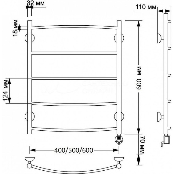 Полотенцесушитель электрический Secado Милан 1 П5 500x600 мм (возможность скрытого подключения) бронза фото 4