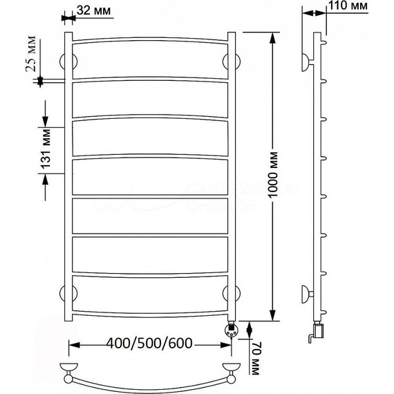Полотенцесушитель электрический Secado Милан 1 плюс П8 500x1000 мм (возможность скрытого подключения) бронза фото 4