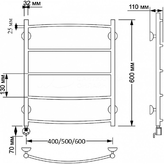 Полотенцесушитель электрический Secado Милан 1 плюс П5 500x600 мм (возможность скрытого подключения) бронза фото 3