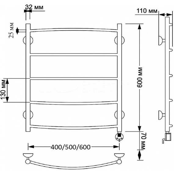 Полотенцесушитель электрический Secado Милан 1 плюс П5 500x600 мм (возможность скрытого подключения) бронза фото 4
