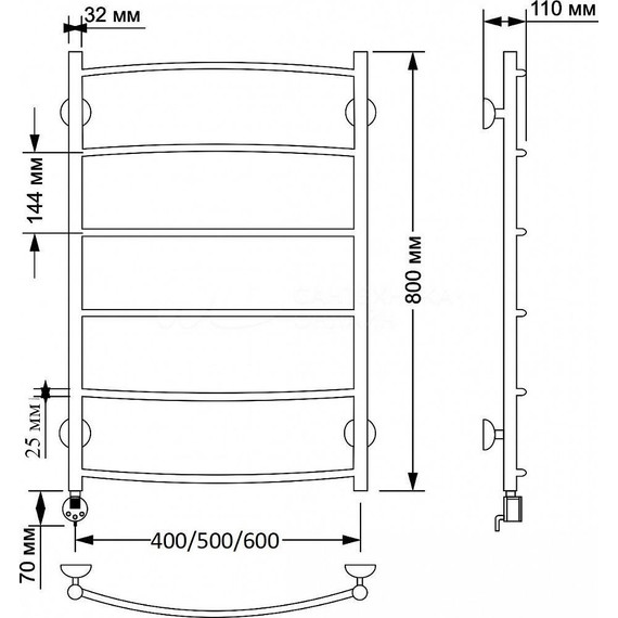 Полотенцесушитель электрический Secado Милан 1 плюс П6 500x800 мм (возможность скрытого подключения) бронза - 3 Полотенцесушитель электрический Secado Милан 1 плюс П6 500x800 мм (возможность скрытого подключения) бронза фото 3