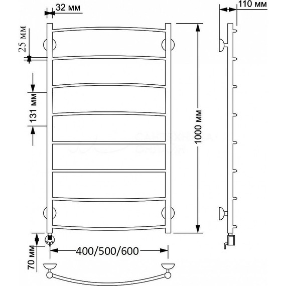 Полотенцесушитель электрический Secado Милан 1 плюс П8 500x1000 мм (возможность скрытого подключения) бронза фото 3
