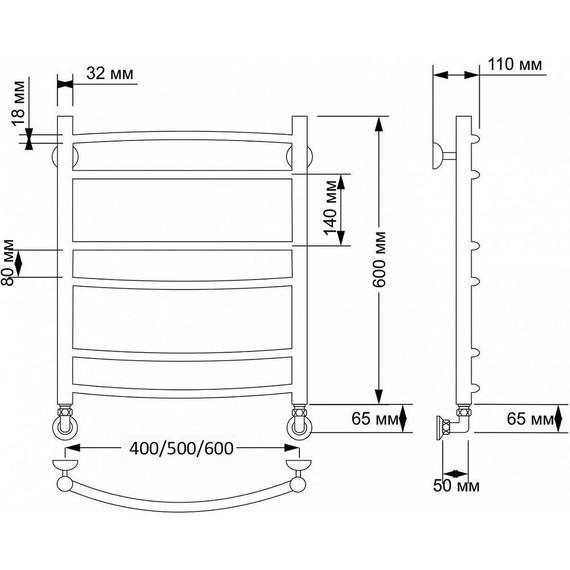 Полотенцесушитель водяной Secado Милан 2 П6 500x600 мм, бронза фото 3