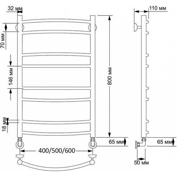 Полотенцесушитель водяной Secado Милан 2 П8 500x800 мм, бронза фото 3