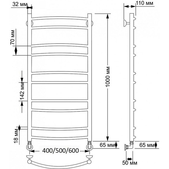 Полотенцесушитель водяной Secado Милан 2 П10 500x1000 мм, бронза фото 3