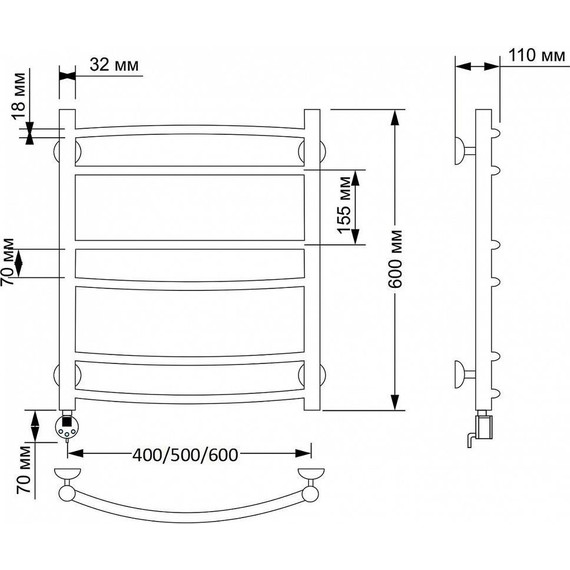 Полотенцесушитель электрический Secado Милан 2 П6 500x600 мм (возможность скрытого подключения) бронза фото 3