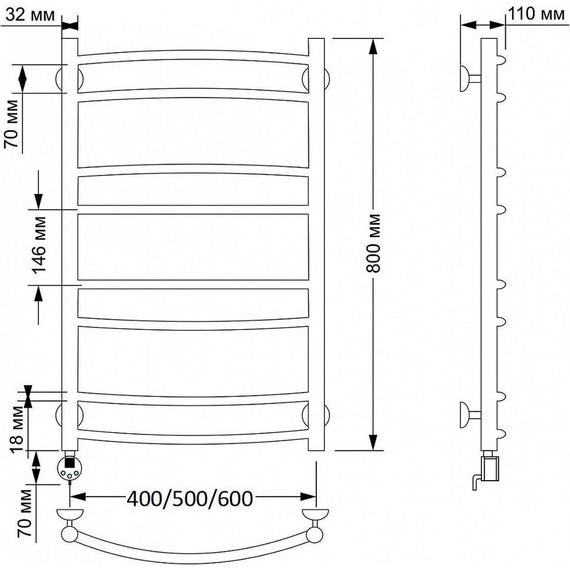 Полотенцесушитель электрический Secado Милан 2 П8 500x800 мм (возможность скрытого подключения) бронза - 3 Полотенцесушитель электрический Secado Милан 2 П8 500x800 мм (возможность скрытого подключения) бронза фото 3