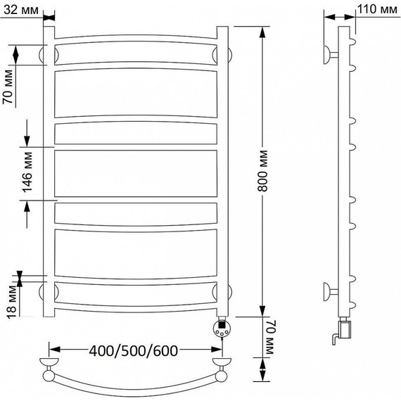 Полотенцесушитель электрический Secado Милан 2 П8 500x800 мм (возможность скрытого подключения) бронза - 4 Полотенцесушитель электрический Secado Милан 2 П8 500x800 мм (возможность скрытого подключения) бронза фото 4