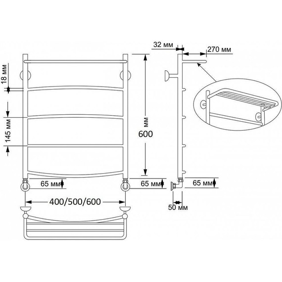 Полотенцесушитель водяной Secado Милан 4 с полкой П5 500x600 мм, бронза фото 3