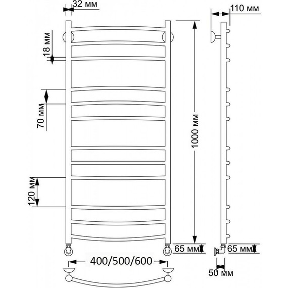 Полотенцесушитель водяной Secado Милан 3 П12 500x1000 мм, бронза фото 3
