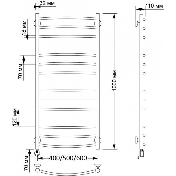 Полотенцесушитель электрический Secado Милан 3 П12 500x1000 мм (возможность скрытого подключения) бронза фото 3