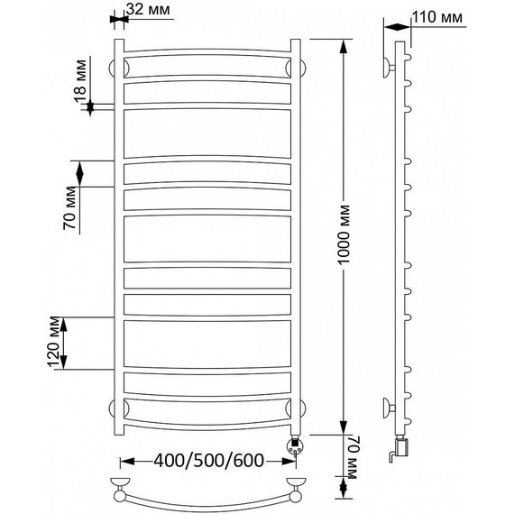 Полотенцесушитель электрический Secado Милан 3 П12 500x1000 мм (возможность скрытого подключения) бронза фото 4