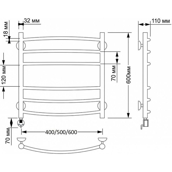 Полотенцесушитель электрический Secado Милан 3 П6 500x600 мм (возможность скрытого подключения) бронза фото 3