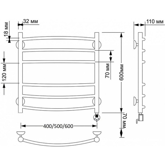 Полотенцесушитель электрический Secado Милан 3 П6 500x600 мм (возможность скрытого подключения) бронза фото 4