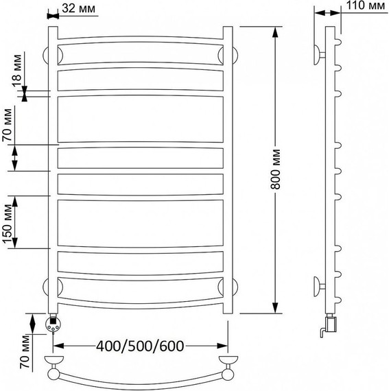 Полотенцесушитель электрический Secado Милан 3 П9 500x800 мм (возможность скрытого подключения) бронза - 3 Полотенцесушитель электрический Secado Милан 3 П9 500x800 мм (возможность скрытого подключения) бронза фото 3