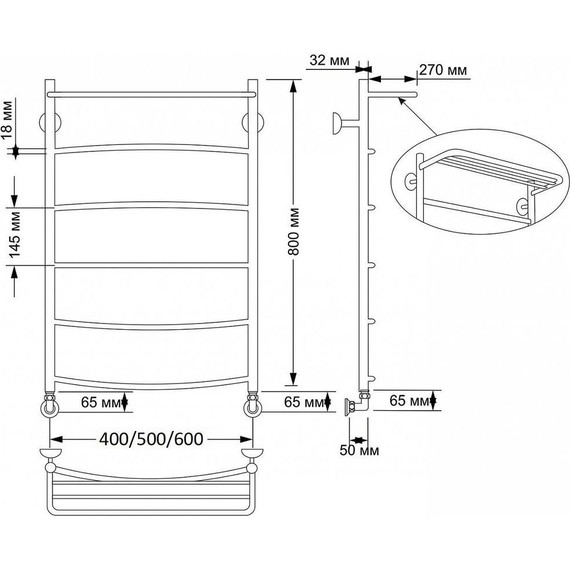 Полотенцесушитель водяной Secado Милан 4 с полкой П6 500x800 мм, бронза фото 3