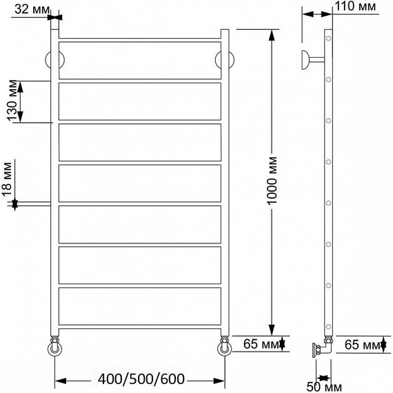 Полотенцесушитель водяной Secado Триада 1 П8 500x1000 мм, бронза фото 3