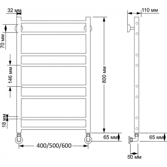Полотенцесушитель водяной Secado Триада 2 П8 500x800 мм, бронза фото 3