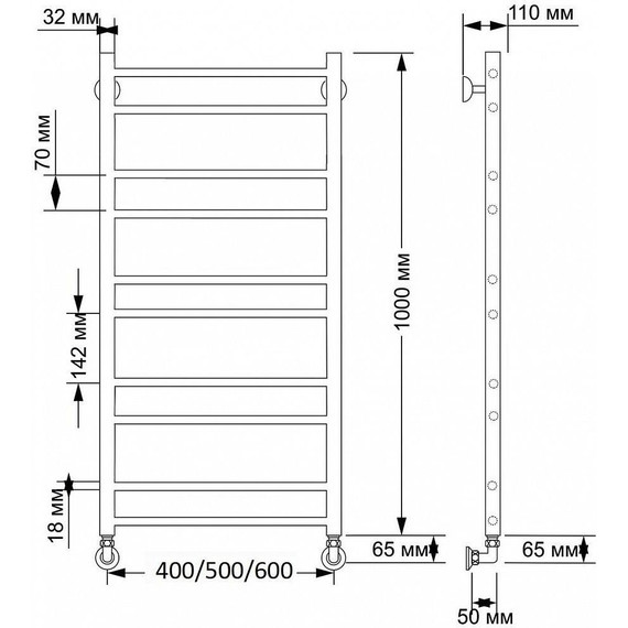 Полотенцесушитель водяной Secado Триада 2 П10 500x1000 мм, бронза фото 3
