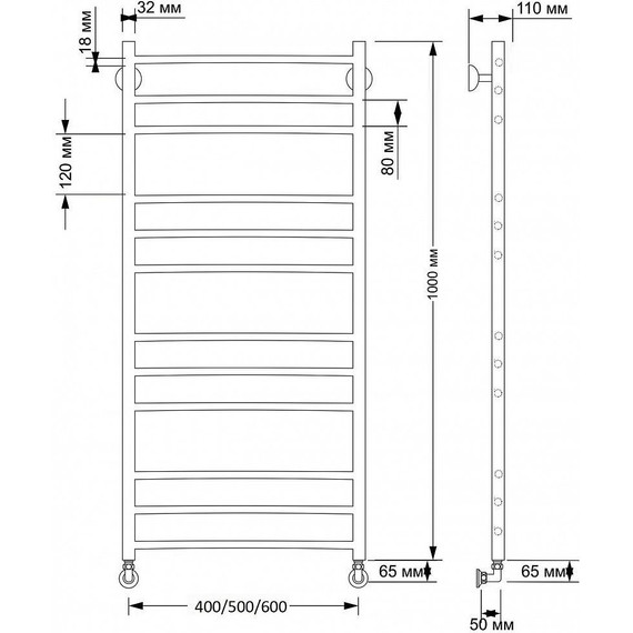 Полотенцесушитель водяной Secado Триада 3 П12 500x1000 мм, бронза фото 3
