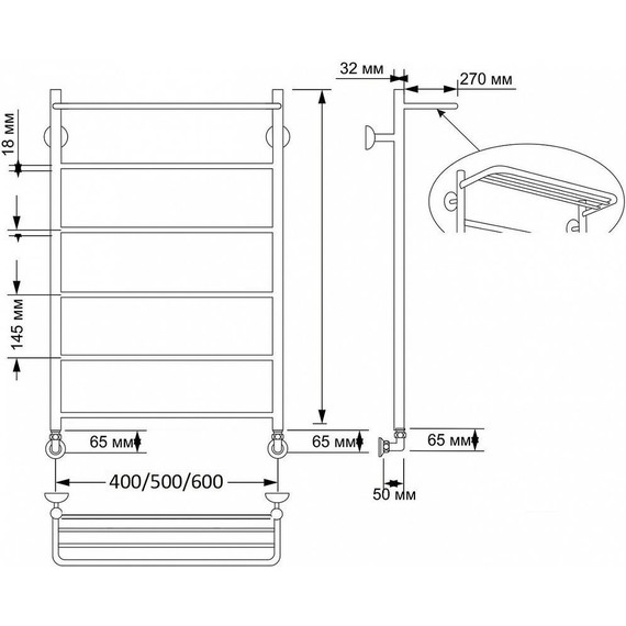 Полотенцесушитель водяной Secado Триада 4 с полкой П6 500x800 мм, бронза фото 3
