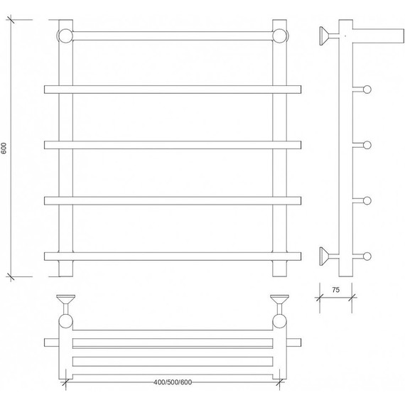 Полотенцесушитель водяной Secado Турин 1 СП с полкой П5 500x600 мм, бронза фото 3