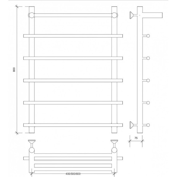 Полотенцесушитель водяной Secado Турин 1 СП с полкой П6 500x800 мм, бронза фото 3