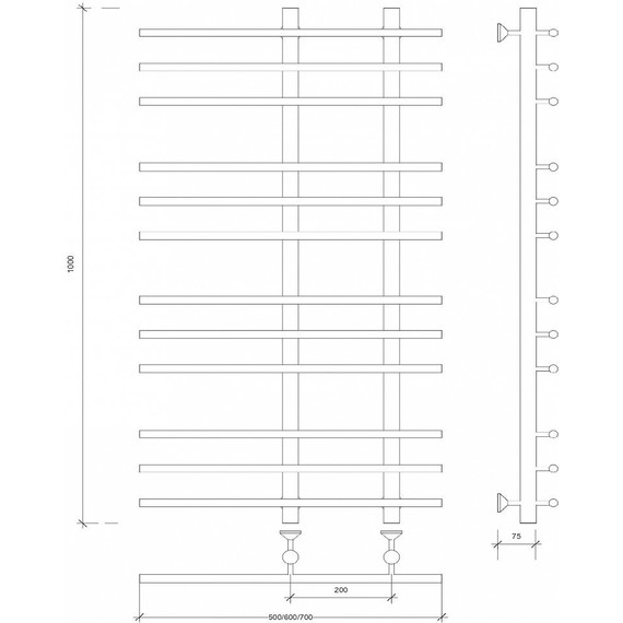 Полотенцесушитель водяной Secado Турин 3 П12 200x1000 мм, бронза фото 3