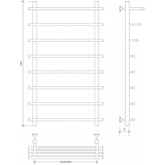 Полотенцесушитель водяной Secado Турин 6 с полкой П8 500x1000 мм, бронза фото 3