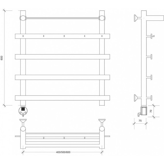 Полотенцесушитель электрический Secado Понтида 1 КСП с полкой П5 400x600 мм (возможность скрытого подключения) фото 3