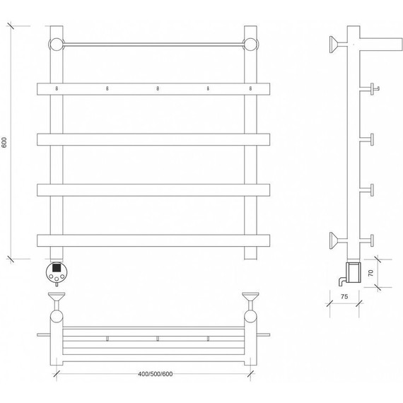 Полотенцесушитель электрический Secado Понтида 1 КСП с полкой П5 600x600 мм (возможность скрытого подключения) фото 3