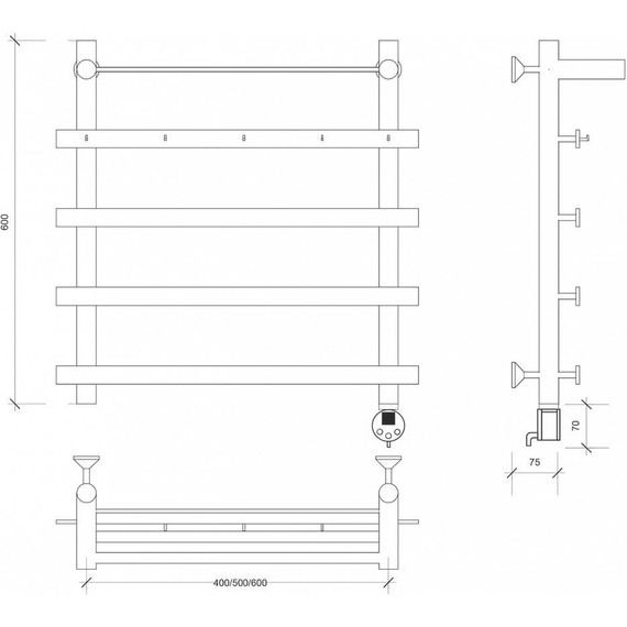 Полотенцесушитель электрический Secado Понтида 1 КСП с полкой П5 500x600 мм (возможность скрытого подключения) фото 4