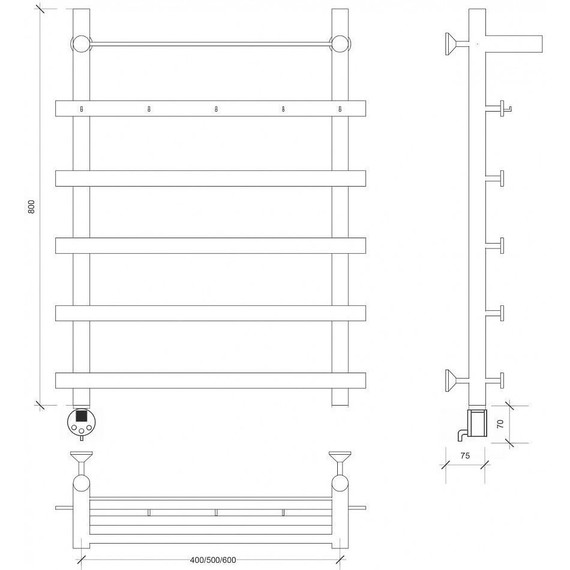 Полотенцесушитель электрический Secado Понтида 1 КСП с полкой П6 500x800 мм (возможность скрытого подключения) фото 3
