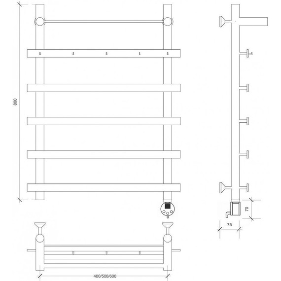 Полотенцесушитель электрический Secado Понтида 1 КСП с полкой П6 400x800 мм (возможность скрытого подключения) фото 4