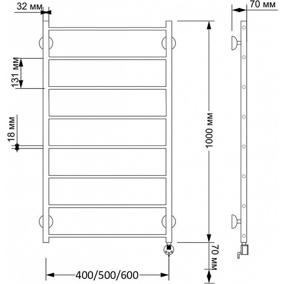 Полотенцесушитель электрический Secado Триада 1 П8 500x1000 мм (возможность скрытого подключения) бронза фото 4