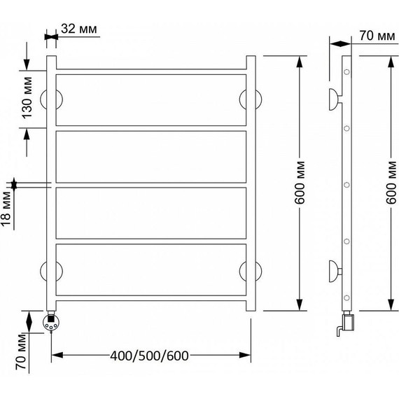 Полотенцесушитель электрический Secado Триада 1 П5 500x600 мм (возможность скрытого подключения) бронза фото 3