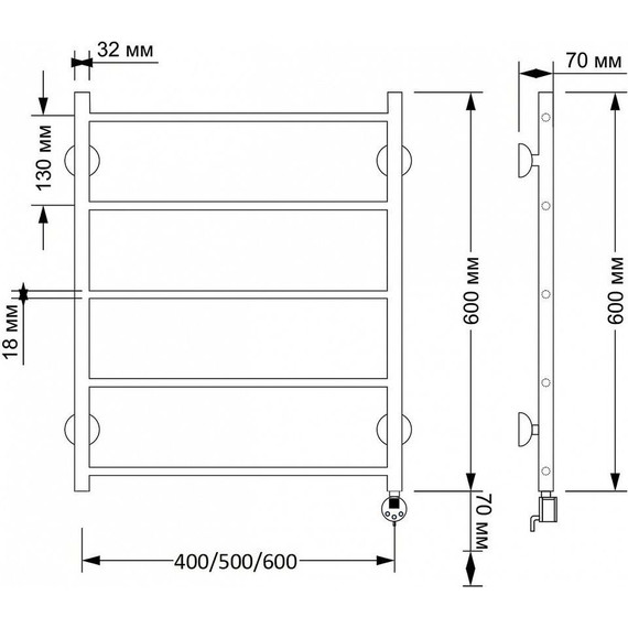 Полотенцесушитель электрический Secado Триада 1 П5 500x600 мм (возможность скрытого подключения) бронза фото 4