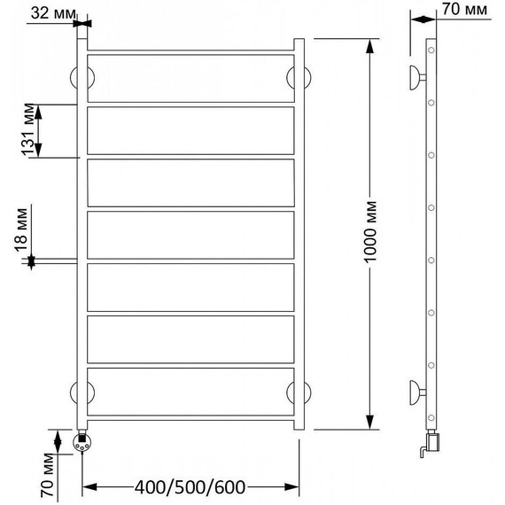 Полотенцесушитель электрический Secado Триада 1 П8 500x1000 мм (возможность скрытого подключения) бронза фото 3