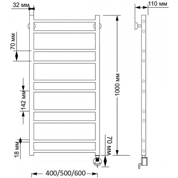 Полотенцесушитель электрический Secado Триада 2 П10 500x1000 мм (возможность скрытого подключения) бронза фото 4