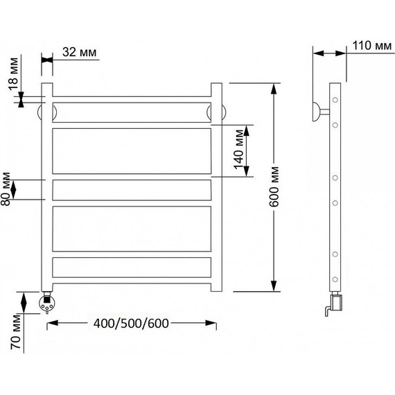 Полотенцесушитель электрический Secado Триада 2 П6 500x600 мм (возможность скрытого подключения) бронза фото 3