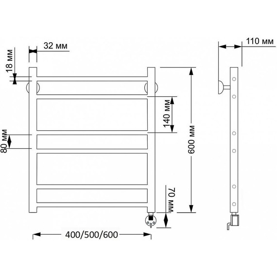 Полотенцесушитель электрический Secado Триада 2 П6 500x600 мм (возможность скрытого подключения) бронза фото 4