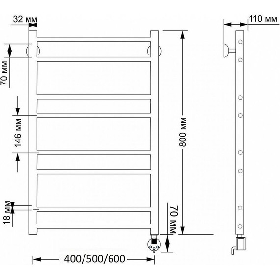 Полотенцесушитель электрический Secado Триада 2 П8 500x800 мм (возможность скрытого подключения) бронза фото 4