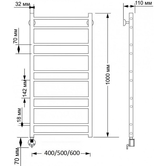 Полотенцесушитель электрический Secado Триада 2 П10 500x1000 мм (возможность скрытого подключения) бронза фото 3