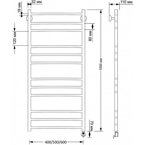 Полотенцесушитель электрический Secado Триада 3 П12 500x1000 мм (возможность скрытого подключения) бронза фото 4