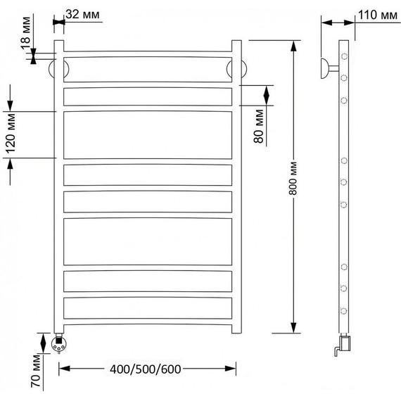 Полотенцесушитель электрический Secado Триада 3 П9 500x800 мм (возможность скрытого подключения) бронза фото 3