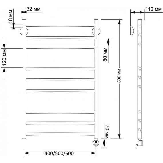 Полотенцесушитель электрический Secado Триада 3 П9 500x800 мм (возможность скрытого подключения) бронза фото 4