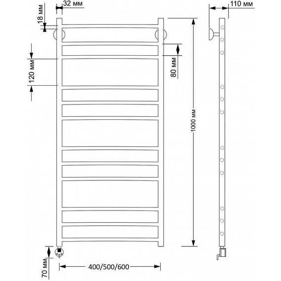 Полотенцесушитель электрический Secado Триада 3 П12 500x1000 мм (возможность скрытого подключения) бронза фото 3
